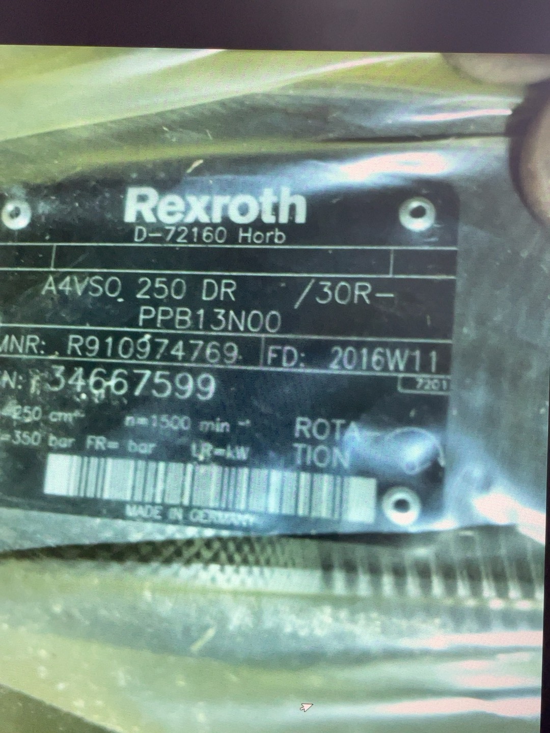 Rexroth Variable Axial Piston Pump R910974769 A4VSO250DR/30R-PPB13N00 - Image 3