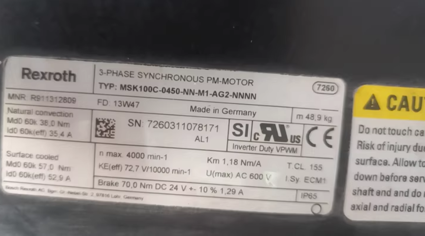 Rexroth MSK100C-0450-NN-M1-AG2-NNNN High Performance Synchronous Servo Motor